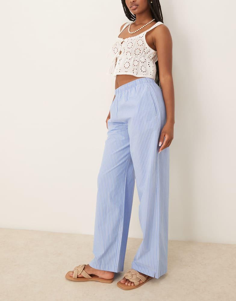 Abercrombie & Fitch Abercrombie & Fitch wide leg poplin fold-over pull on trousers in blue stripe