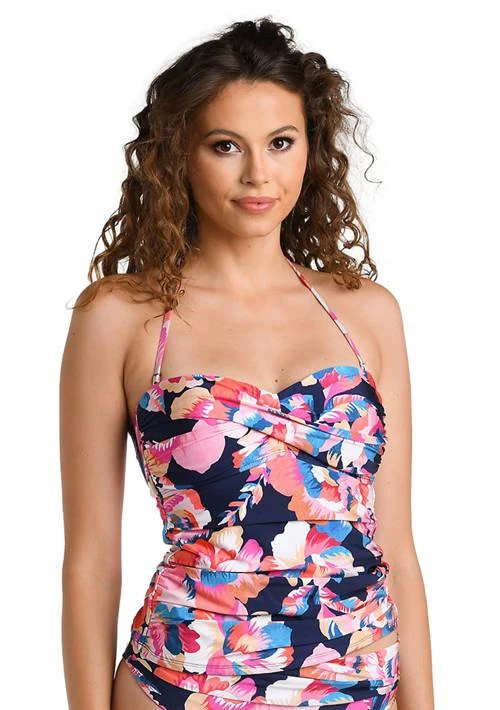 La Blanca Blanca Denim Bouquet Twist Bandini Swim Top