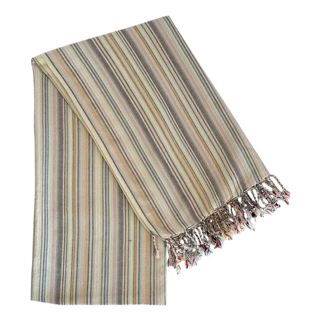 Hivvago 39" X 71" Beige and Pink Cotton Striped Turkish Towel Throw Blanket with Tassels