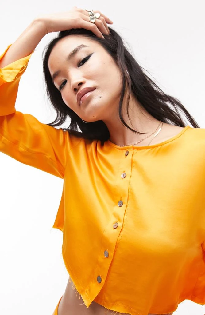Topshop Raw Hem Crop Satin Top 3