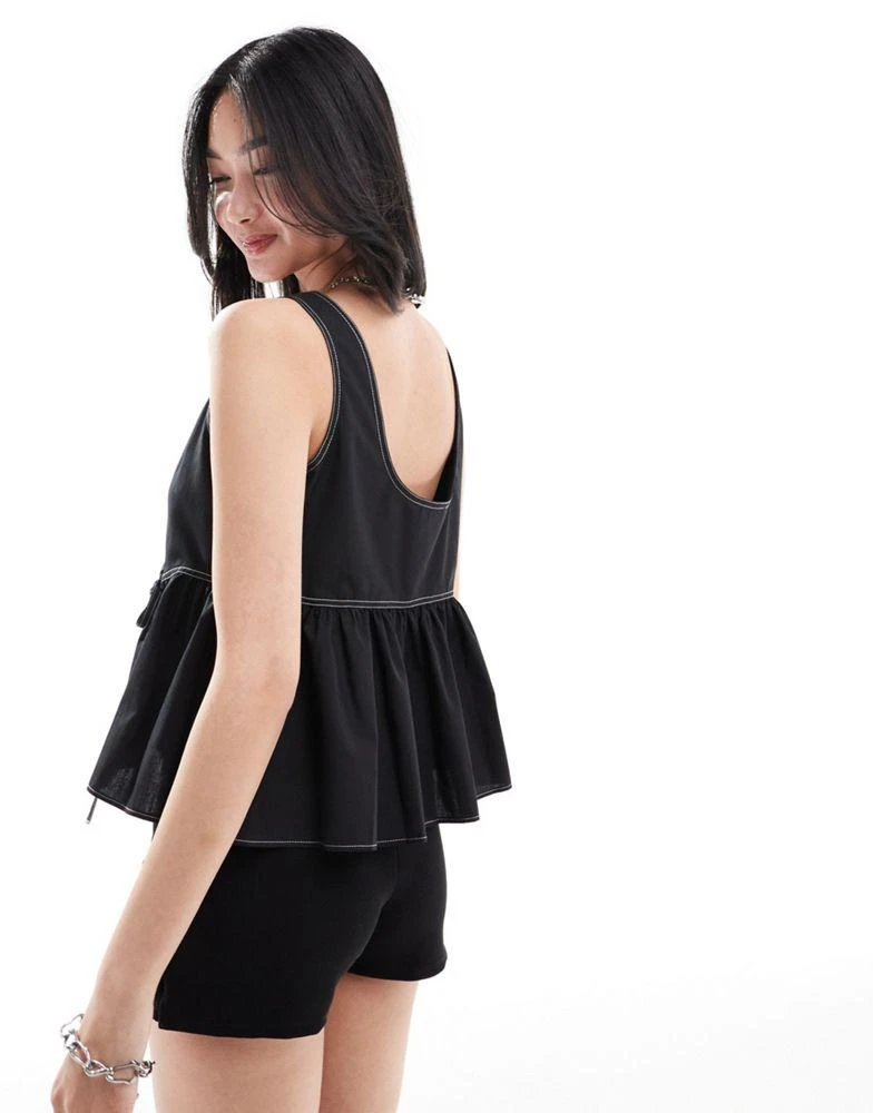 COLLUSION COLLUSION poplin smock top with tie detail in black 4
