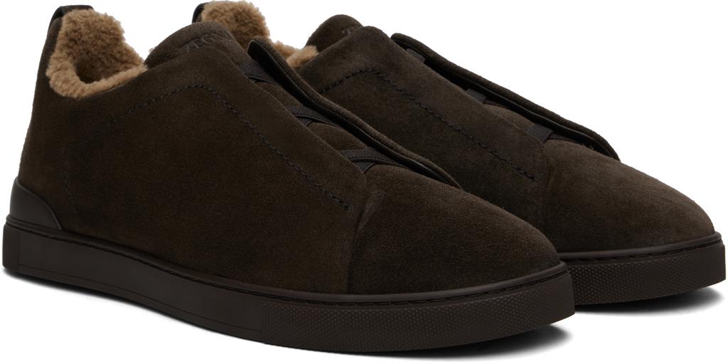 Zegna Brown Suede Triple Stitch Sneakers - Casual Shoes - Free