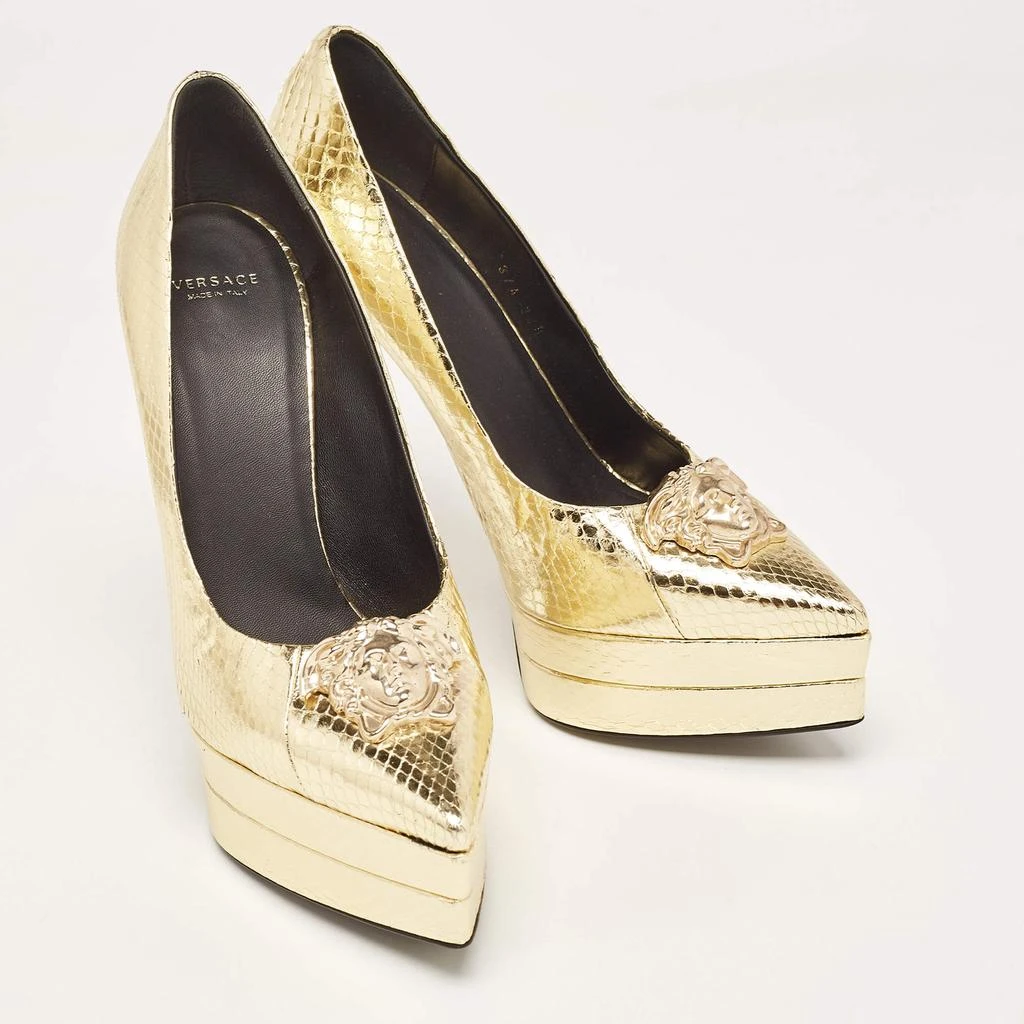 Versace Versace Gold Embossed Python Medusa Double Platform Pumps Size 39.5 4