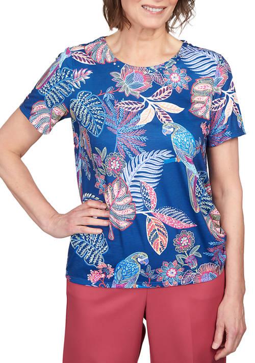 Alfred Dunner Dunner Petite Mosaic Parrot Print T Shirt