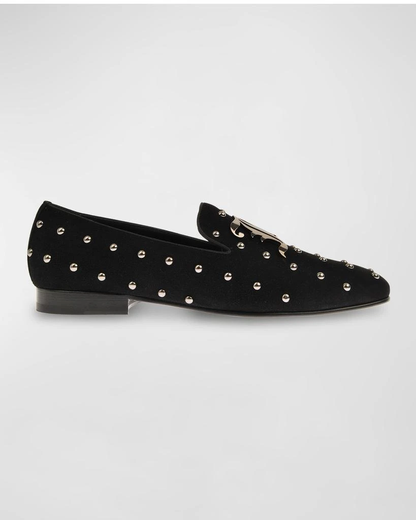 John Galliano Paris Men's Studded Monogram Suede Smoking Slippers 1