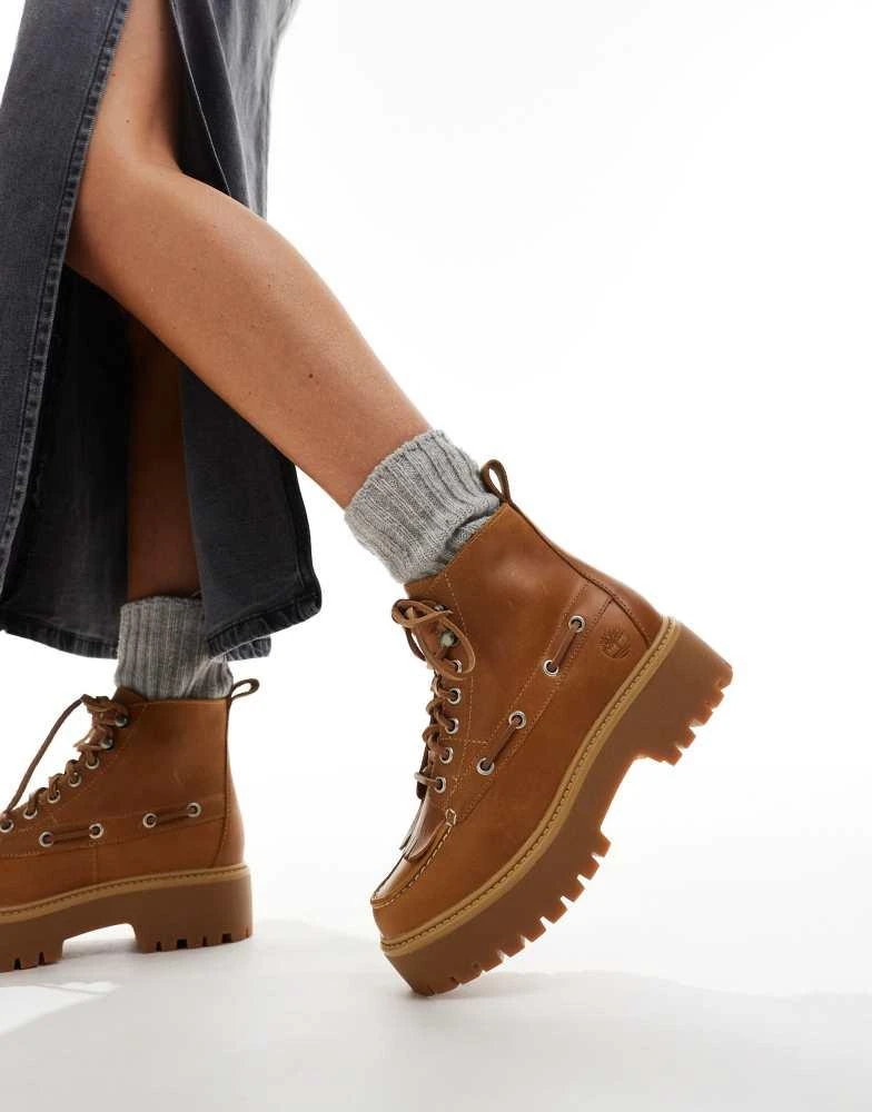 Timberland Timberland Stone Street lace up 7 eye elevated boots in wheat leather 1