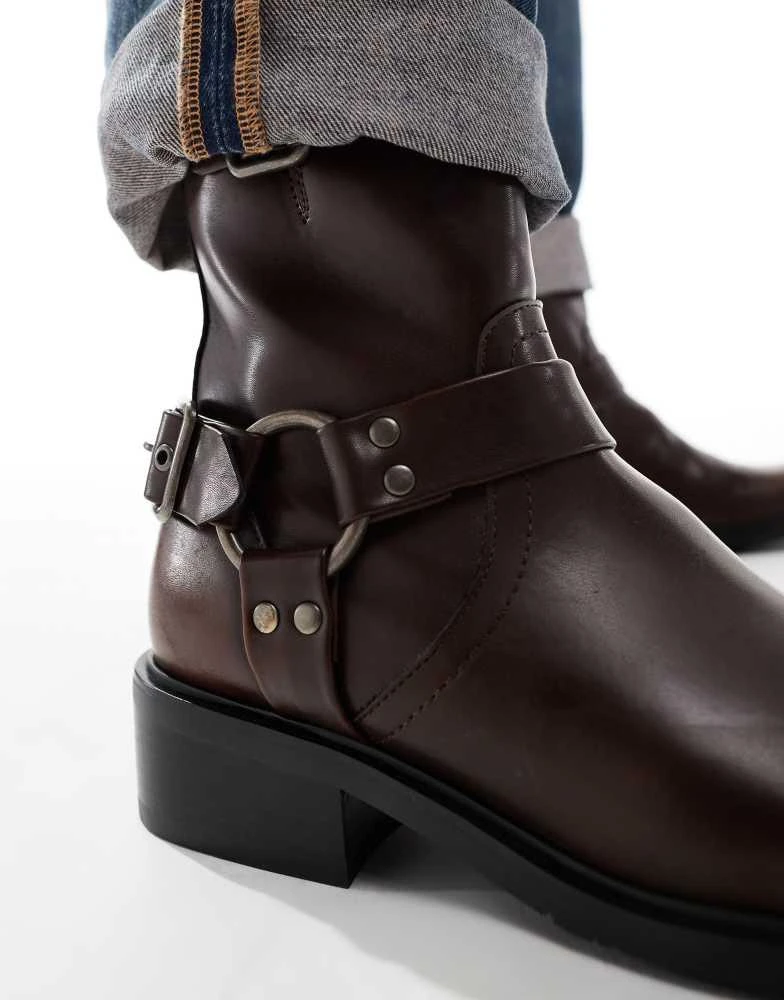 ASOS ASOS DESIGN chelsea biker boots in brown with buckles 4