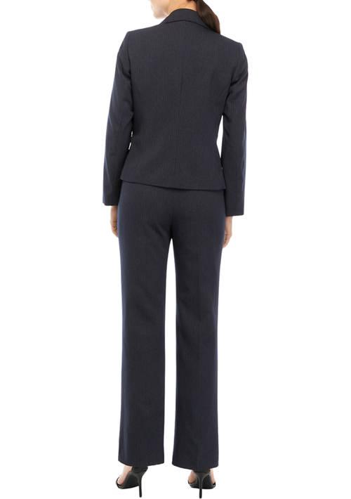 Le Suit Suit Womens Tonal Pinstripe Two Button Jacket And Pants Set