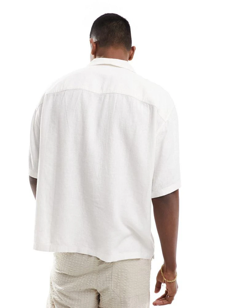 Abercrombie & Fitch Abercrombie & Fitch embroidered short sleeve linen blend shirt in white 2