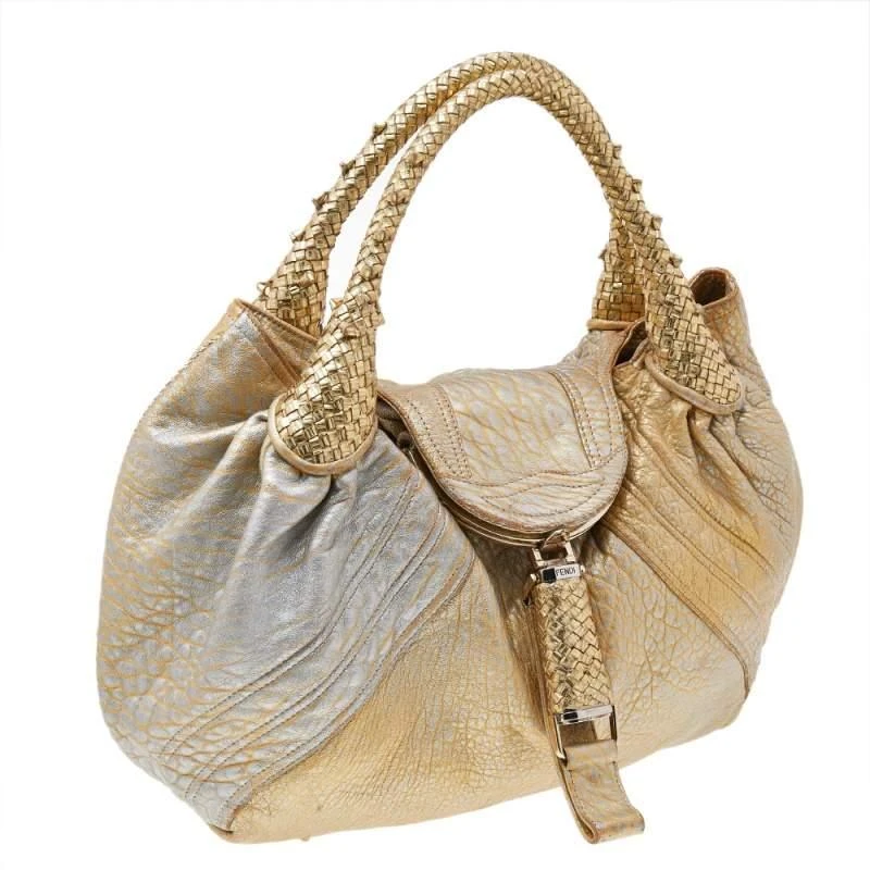 Fendi Fendi Metallic Gold Leather Holographic Textured Spy Hobo 3