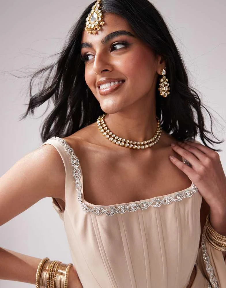 Kanya London Kanya London jewel trimmed corset top co-ord in gold 3