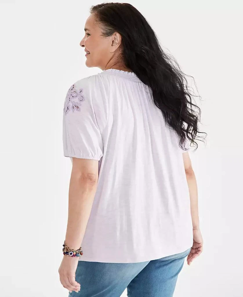 Style & Co Plus Size Embroidered Split-Neck Puff-Sleeve Top, Created for Macy's 2