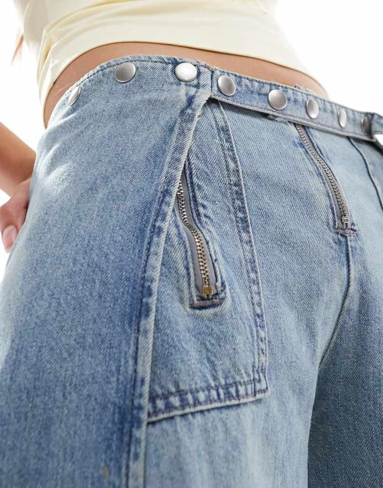 Mango Mango X Siedres studded belt straight leg jeans in light blue 5