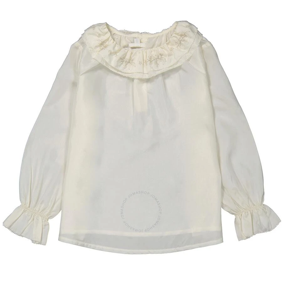 Bonpoint Kids White Lait Jaya Ruffle-Trim Silk Blouse 1
