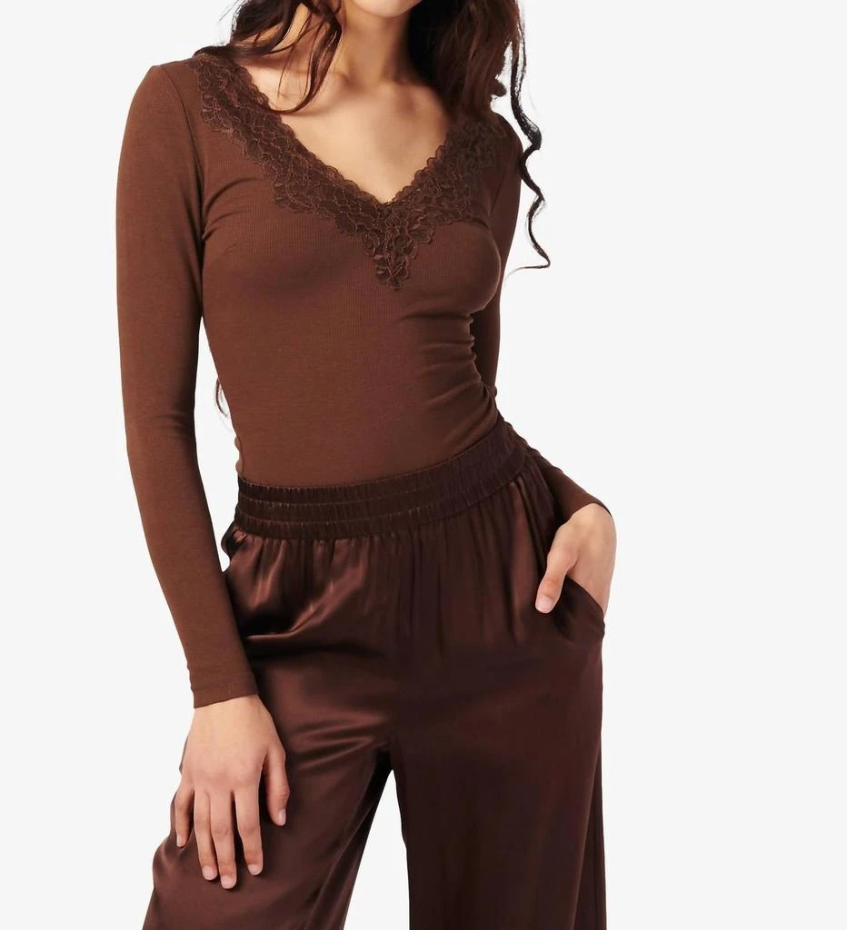CAMI NYC Rooney Soft Ribbed V-Neck Long Sleeve Top In Malt 1