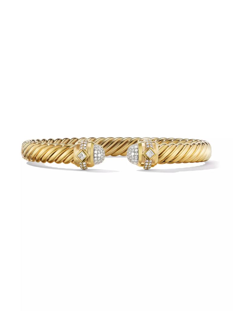 David Yurman Cablespira Oval Bracelet in 18K Yellow Gold with Pavé Diamonds, 7MM