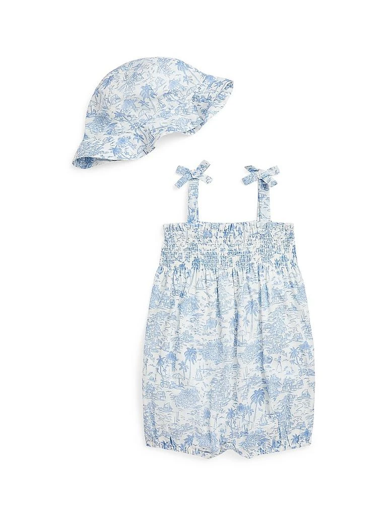 Ralph Lauren Baby Girl
s Riviera-Print Cotton Bubble Romper 
Bucket Hat Set