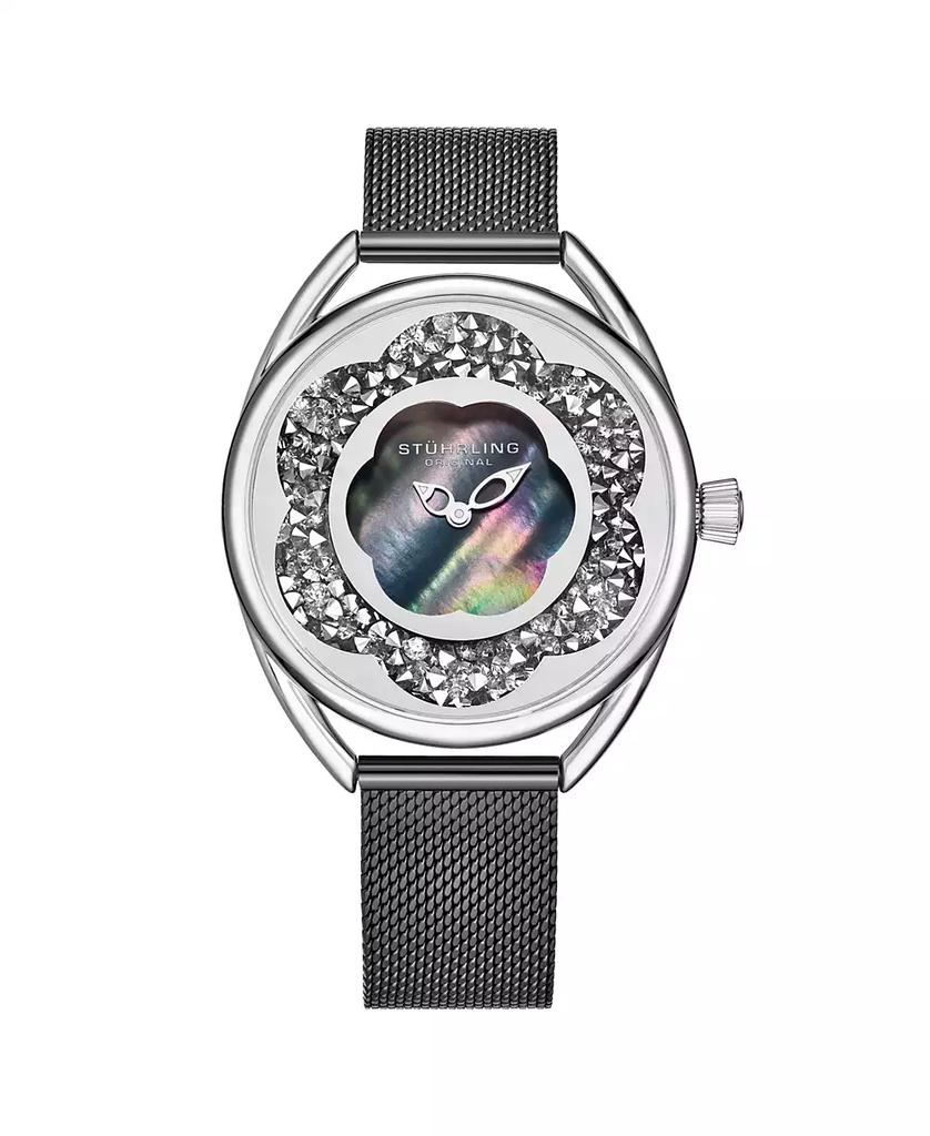 Stuhrling Women's Black Mesh Stainless Steel Bracelet Watch 38mm