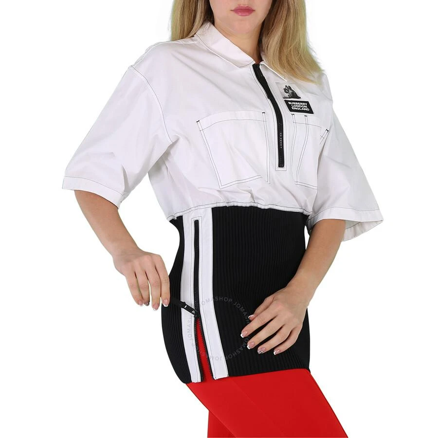 Burberry Ladies Optic White Knitted Panel Short-Sleeved Shirt 2