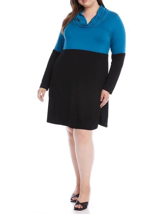 Karen Kane Kane Plus Size Color Block Cowl Neck Rib Dress 1