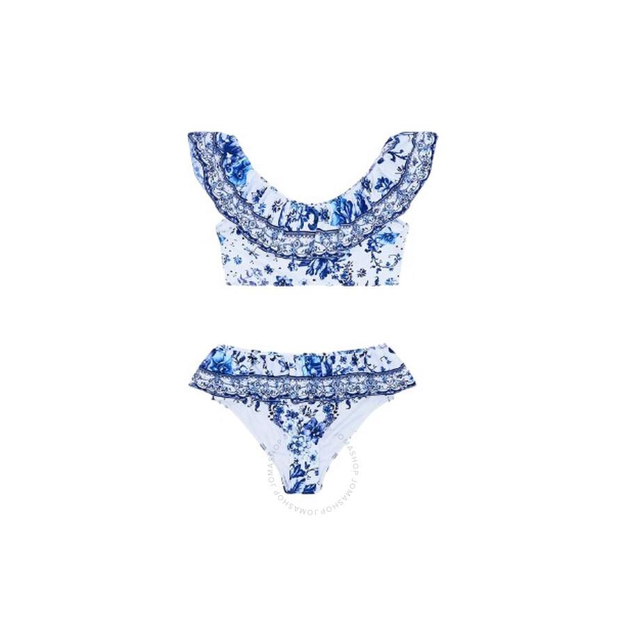 Camilla Girls Blue Swim Frill Crop Bikini