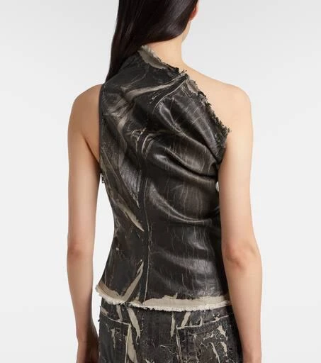 Rick Owens Athena printed one-shoulder denim top 5