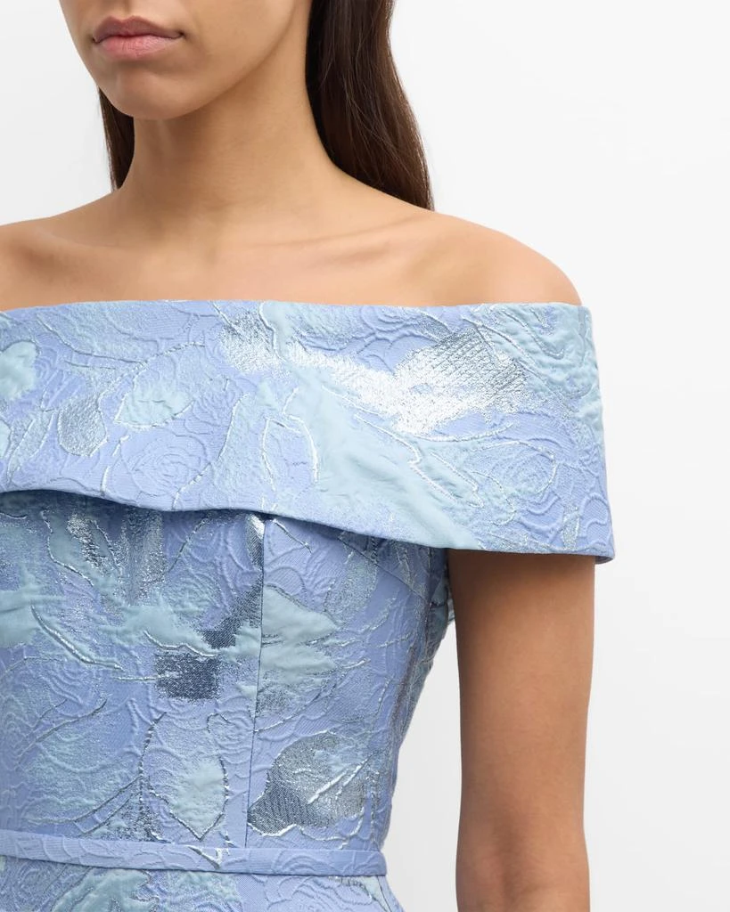 Teri Jon Off-Shoulder Metallic Flower Jacquard Gown 5