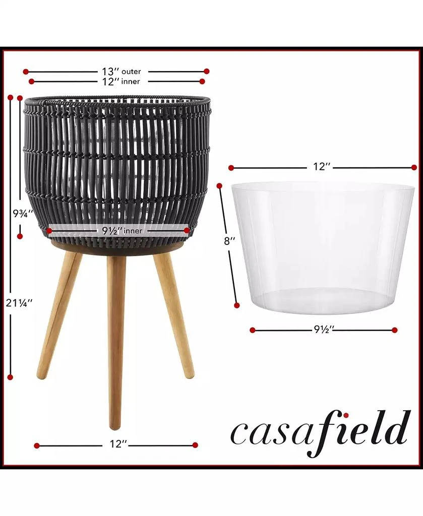 Casafield Planter Basket with Stand, Floor Planter with Wood Legs, Large Plant Pot Cover with Liner 4