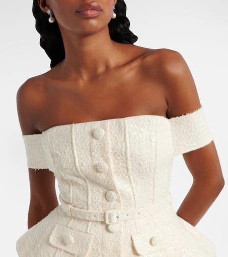 Self Portrait Bridal sequined bow-detail peplum midi dress 4