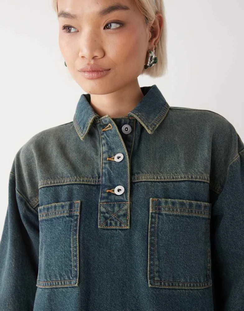 COLLUSION denim long sleeve smock dress in green wash  On Sale Now with Up  to 10% Off | Discover Exclusive Deals & Savings at BeyondStyle  Authentic  COLLUSION Home|women with Limited-Time