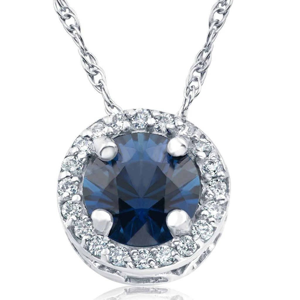 Pompeii3 1/2ct Blue Sapphire 
Diamond Halo Pendant White Gold 
18" Necklace Lab Grown