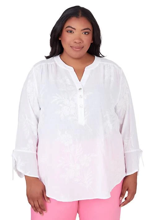 Shop Dunner Plus Size Miami Beach Embroidered Flowers Top on Sale