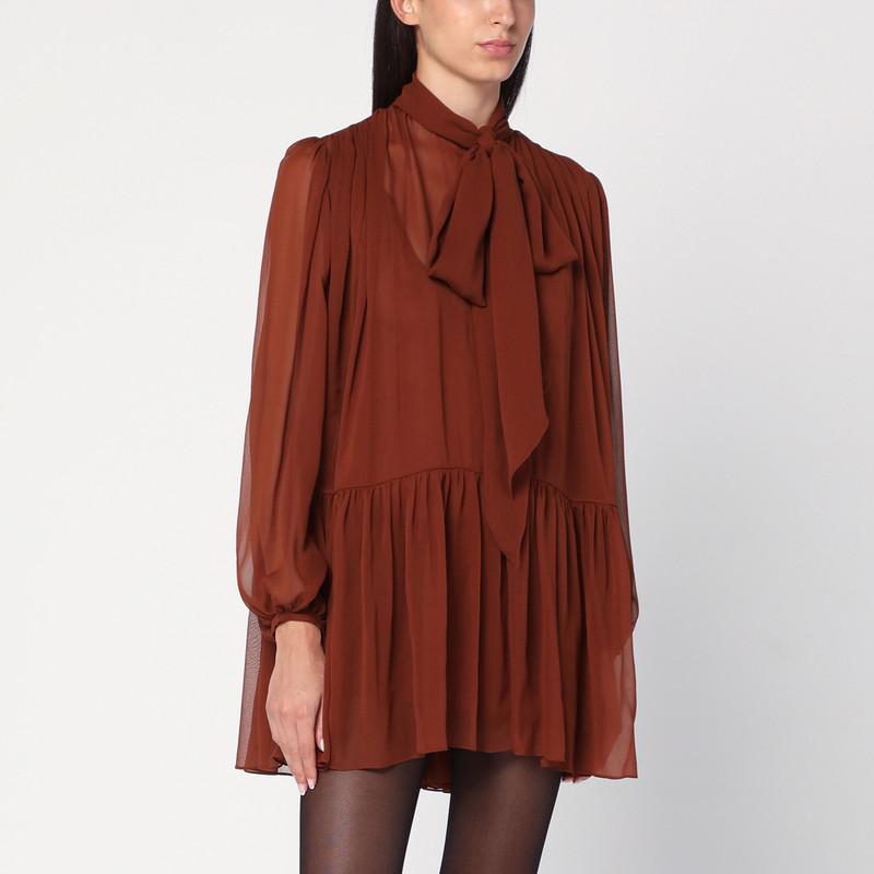 Yves Saint Laurent Rust-colored lavallière silk dress