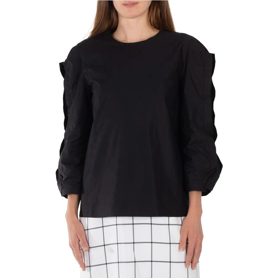 Tibi Ladies Black Cotton Sateen Square Sleeve Top 1