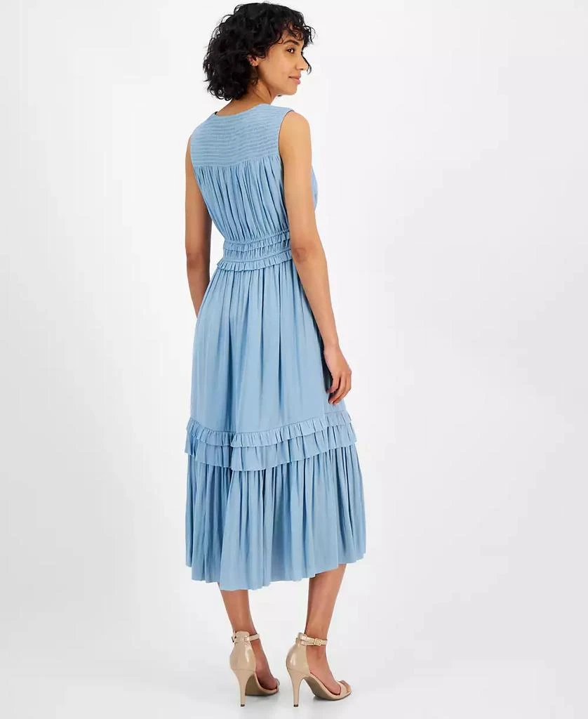 Tahari Women's Smocked Sleeveless Tiered Midi Dress 2