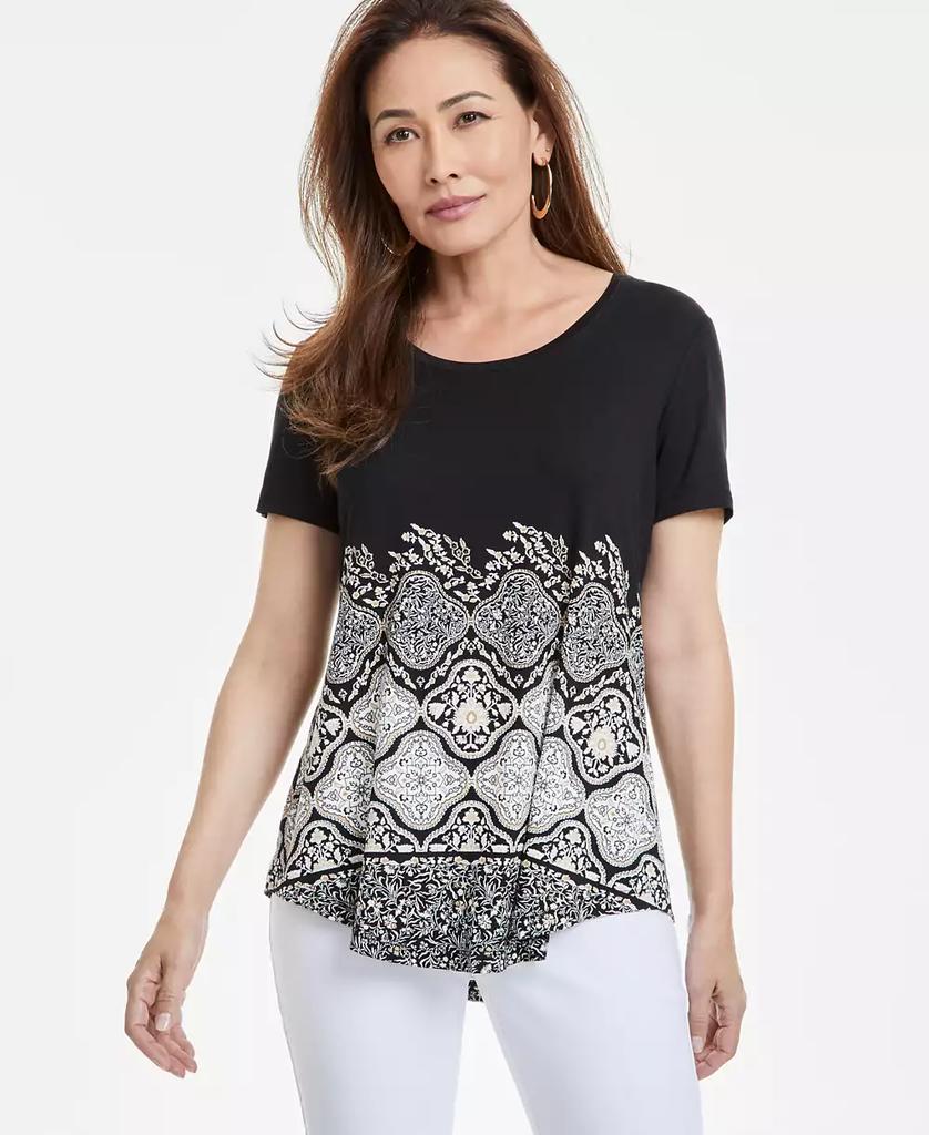 JM Collection Petite Printed Short-Sleeve Top, Exclusively at Macy's