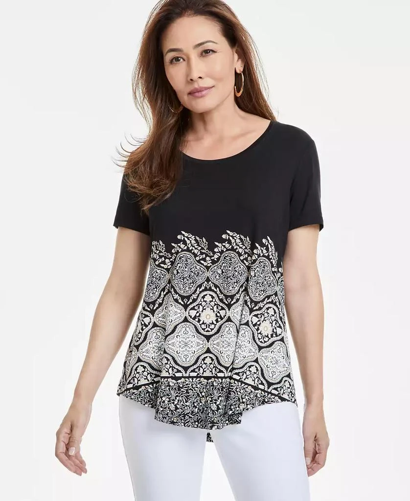 JM Collection Petite Printed Short-Sleeve Top, Exclusively at Macy's 1