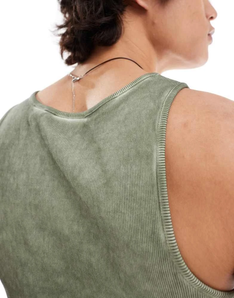 COLLUSION COLLUSION Ribbed muscle vest with oil wash in green 4