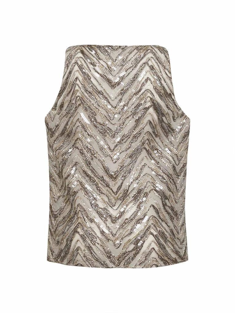 Brunello Cucinelli BRUNELLO CUCINELLI | Beige Crispy silk top with Dazzling Chevron Embroidery | Women | M 2