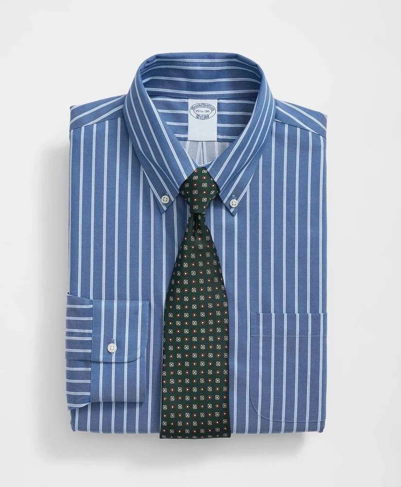 Brooks Brothers Stretch Supima® Cotton Non-Iron Twill Polo Button Down Collar, Ground Stripe Dress Shirt 1