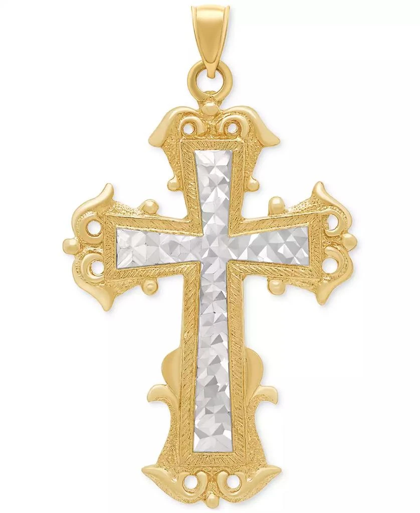 Macy's Men's Two-Tone Textured Inlay Fancy Cross Pendant in 14k Gold 1