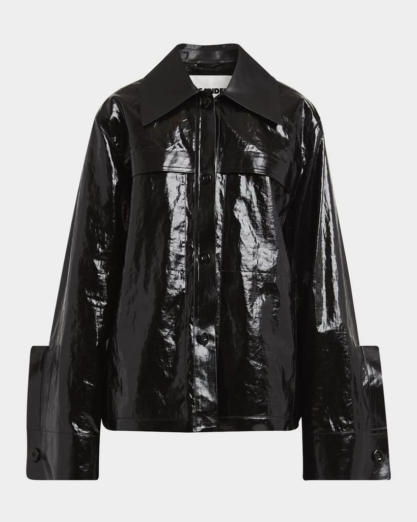 Jil Sander Lacquered Linen Sport Jacket With Leather Collar 1