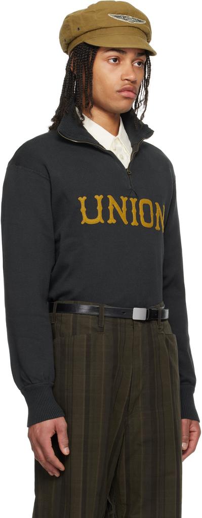 RRL Gray Long Sleeve Cotton Half-Zip Sweater
