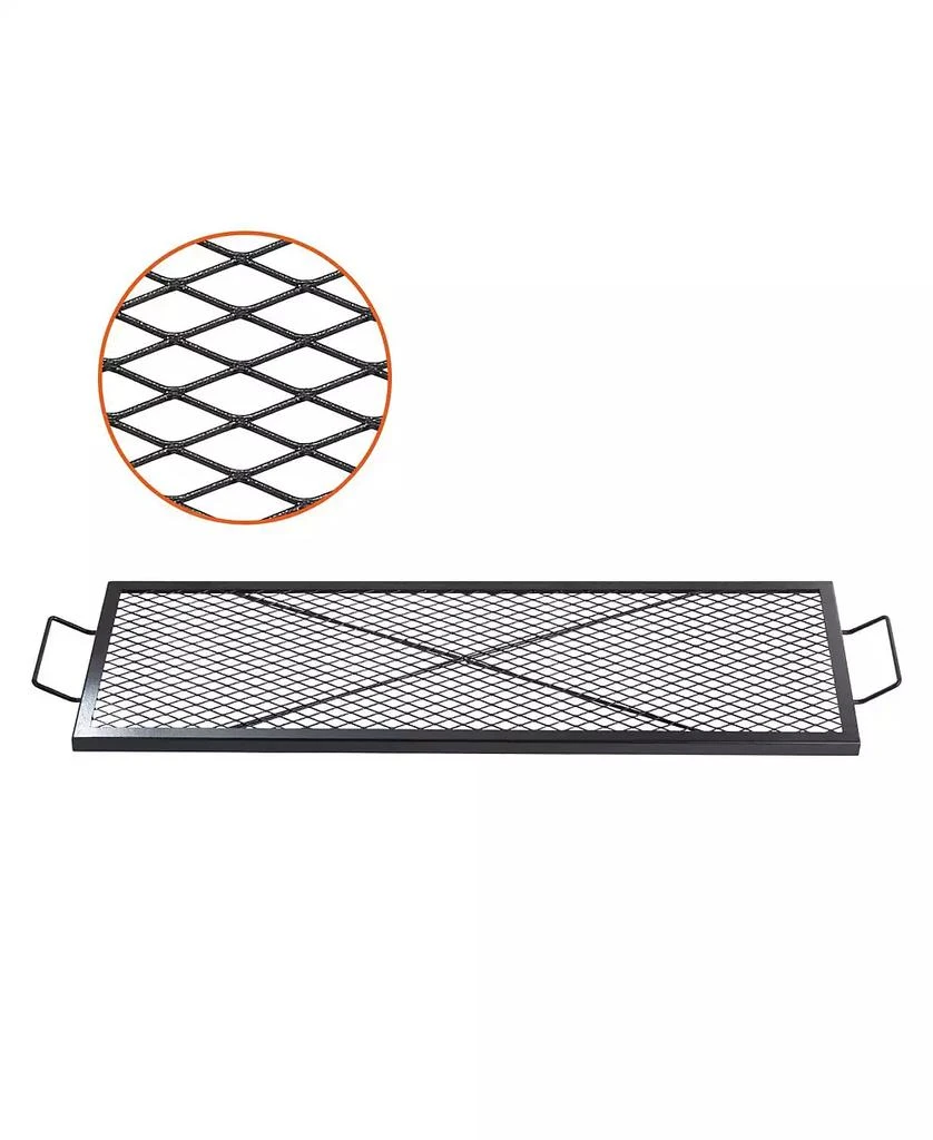 Ecooso 44" Rectangle X-Marks Fire Pit Grill Grate, Heavy Duty Steel Cooking Grate with Handle and Support X Wire, Black