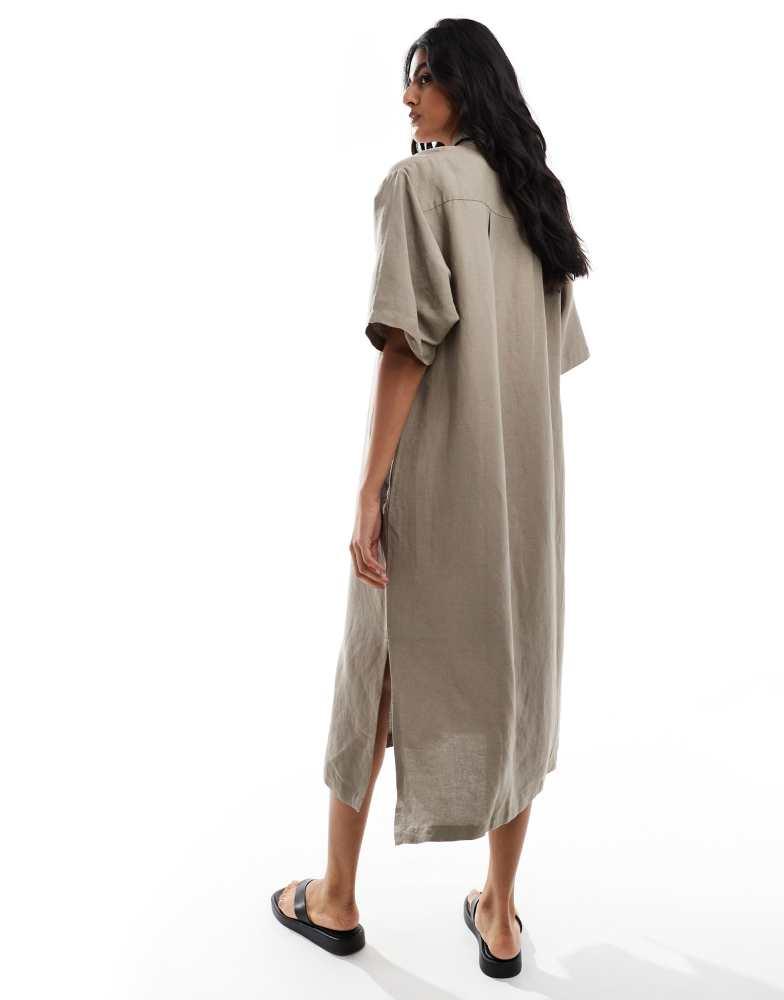 HERA Hera linen mix shirt dress in marsh grey