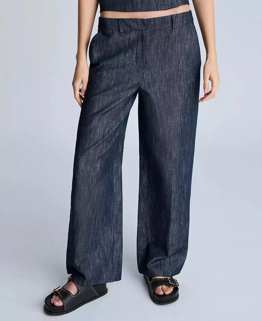 Kenneth Cole Women's Fly Front High Rise Wide-Leg Denim Pants 1