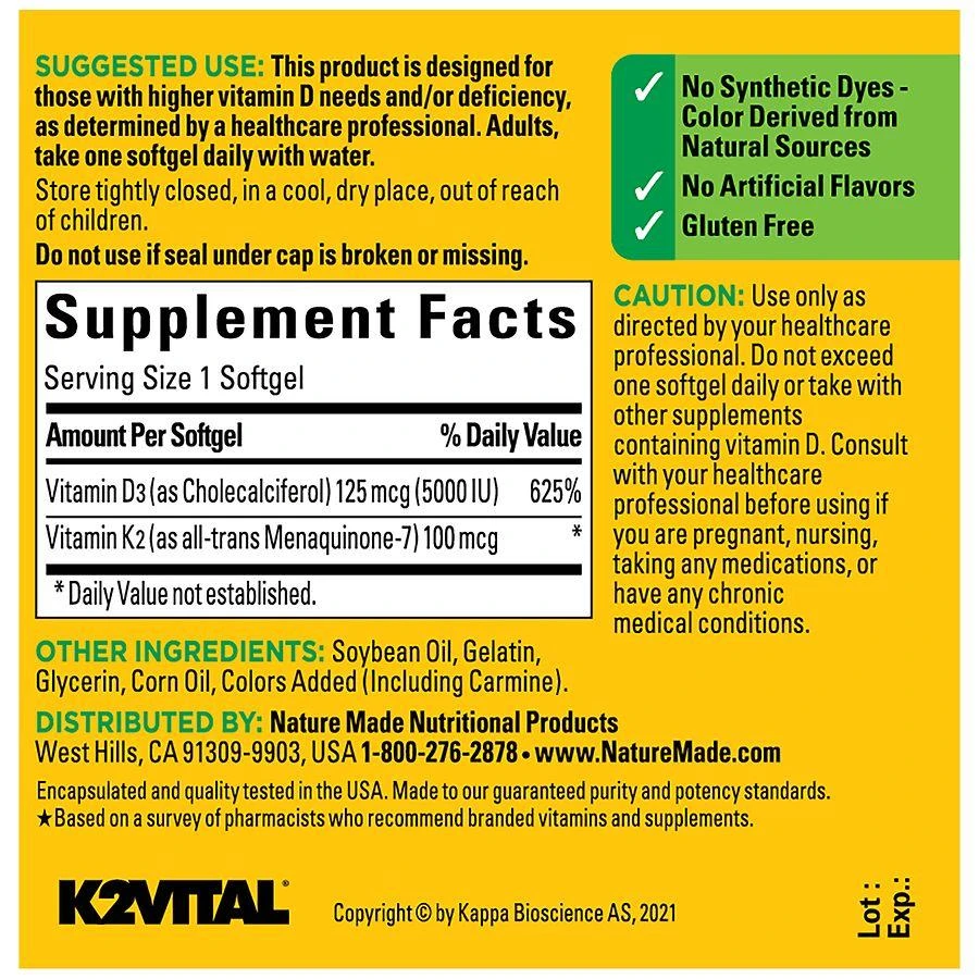 Nature Made Vitamin D3 + K2 Softgels 4