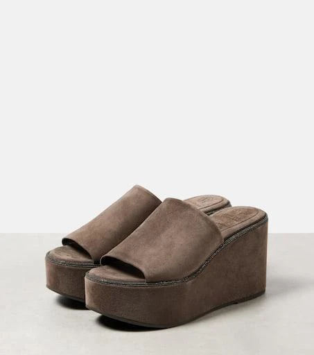Brunello Cucinelli Monili suede wedge mules 4