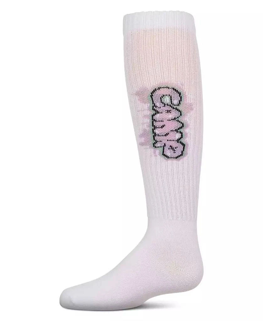 Memoi Girls Ribbed Cotton Blend "Graffiti Camp" Knee Sock