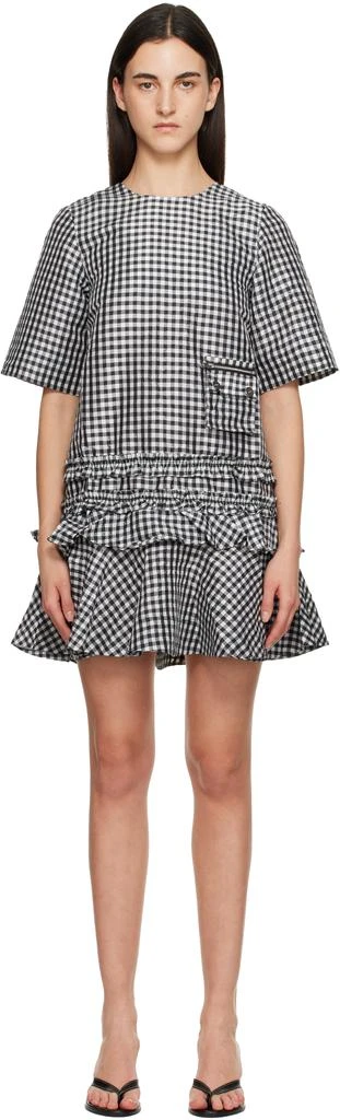 knee length dresses for ladies Pewter Brushed Wool Stripe Circle Collar Mini Dress